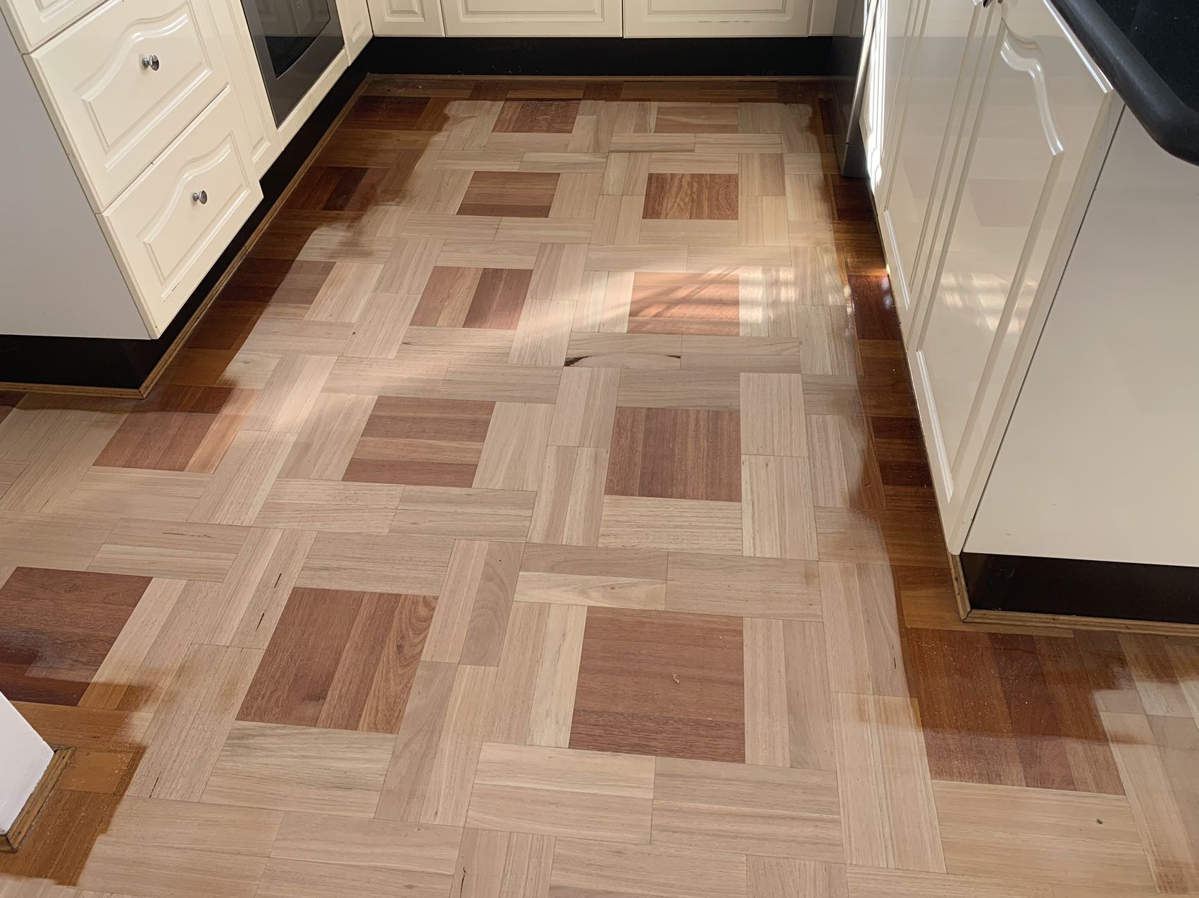 Restored basket-weave parquetry timber floor