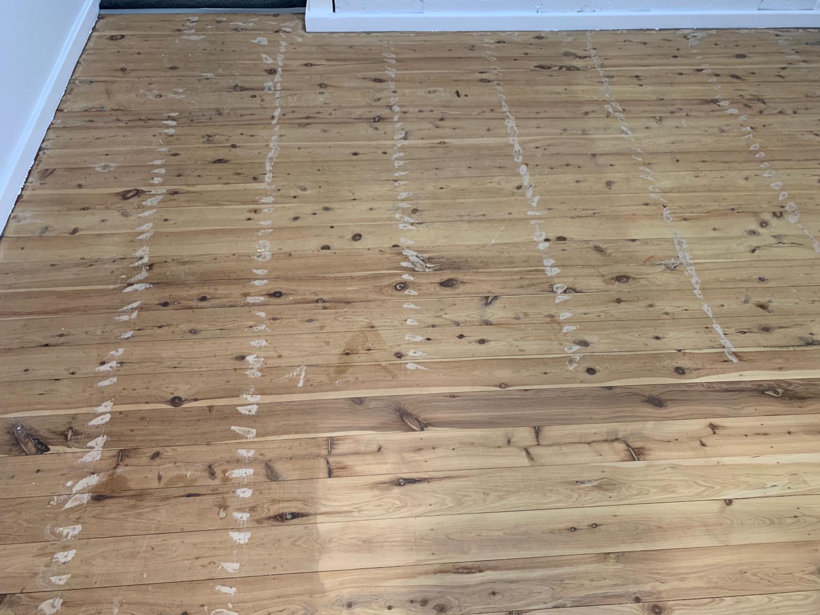 Timber floor prepared and marked before coating, Jervis Bay