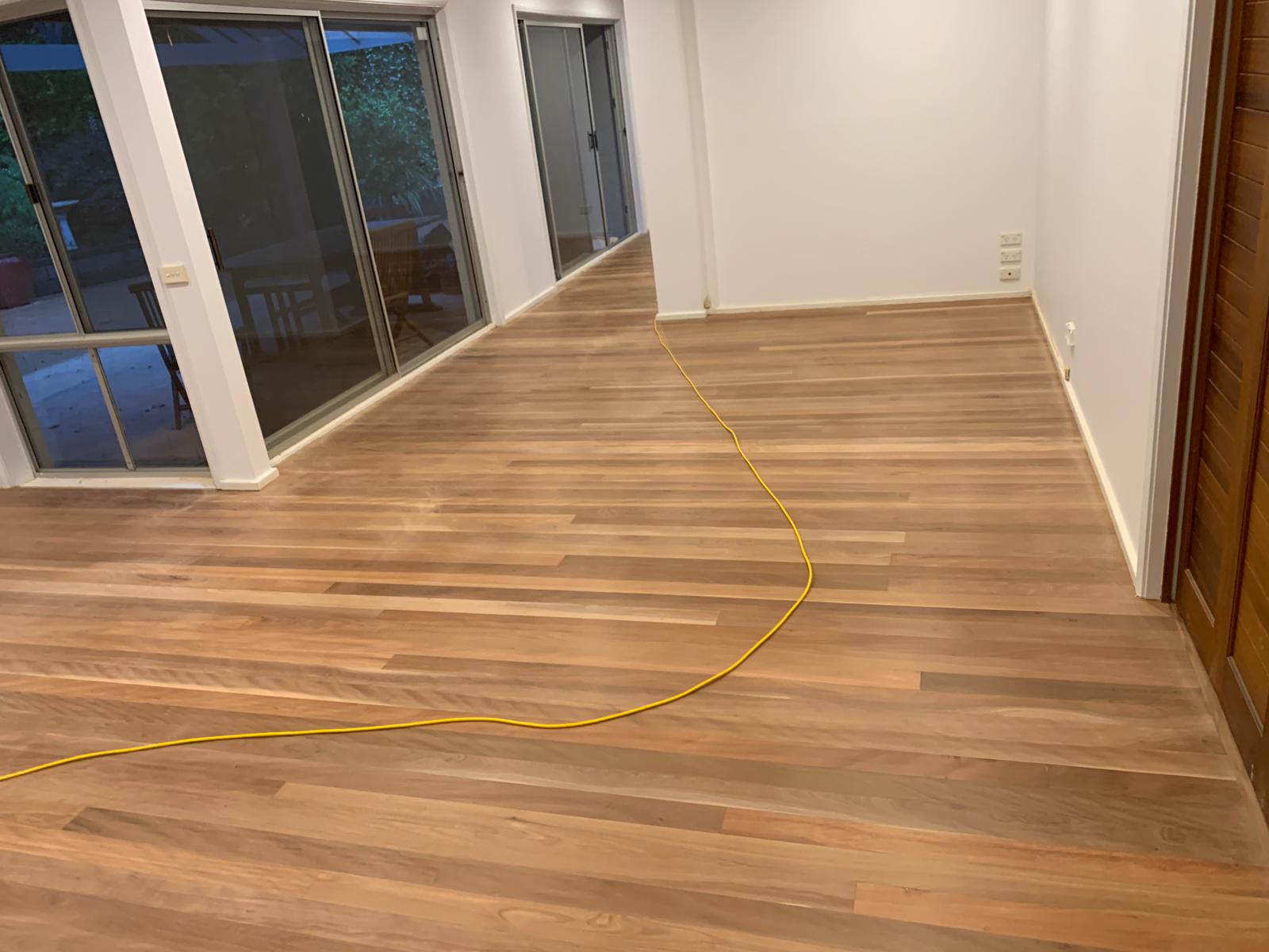 Open plan living and dining timber floor with waterbase finish, St Ives