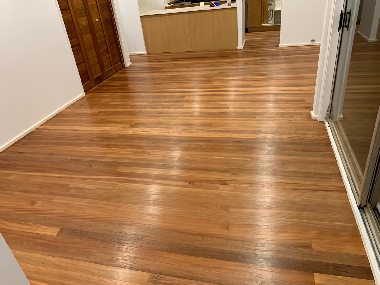 Living room timber floor with waterbase finish near kitchen, St Ives