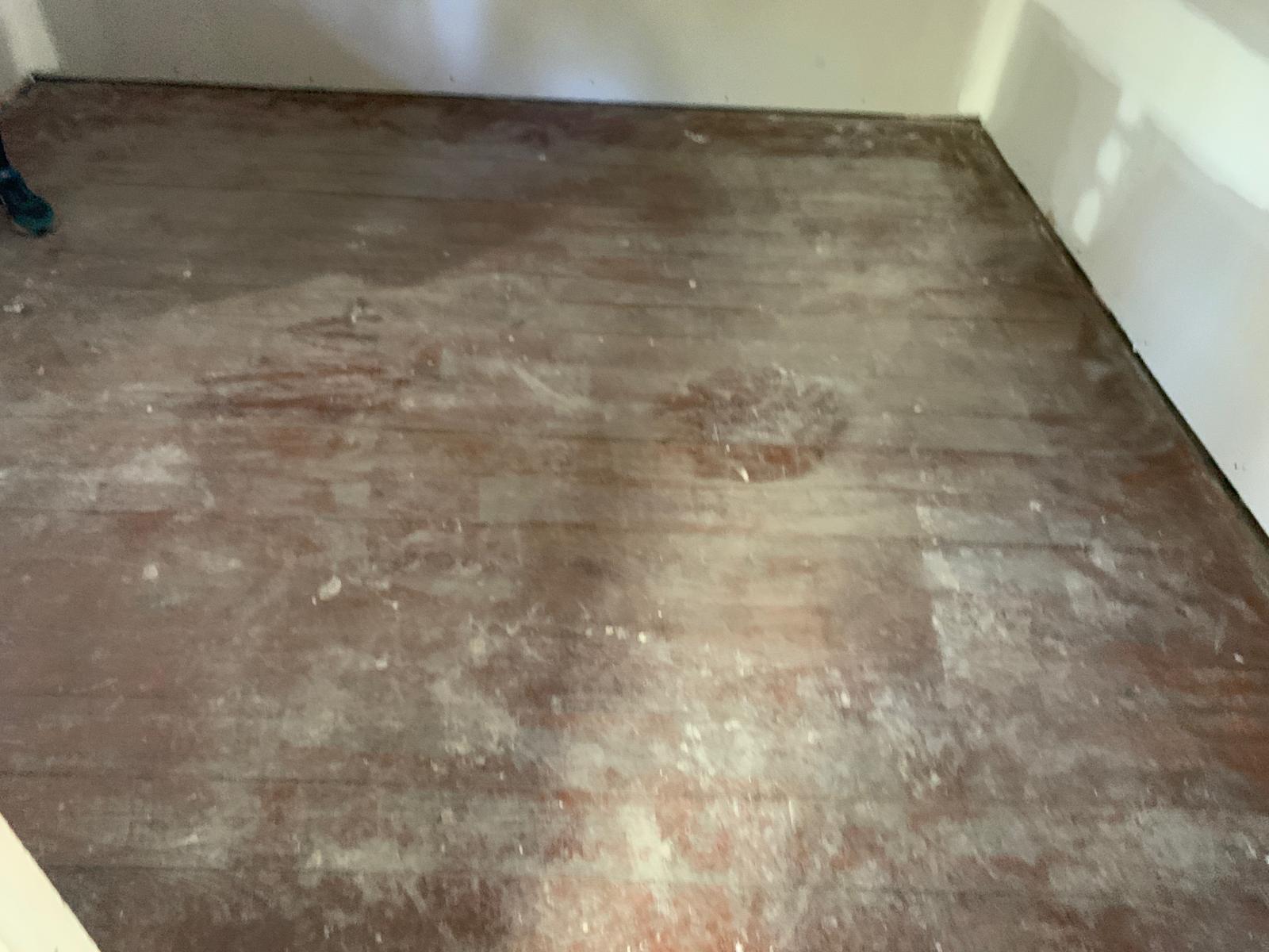 Old worn hallway timber floor before sanding, St Peters