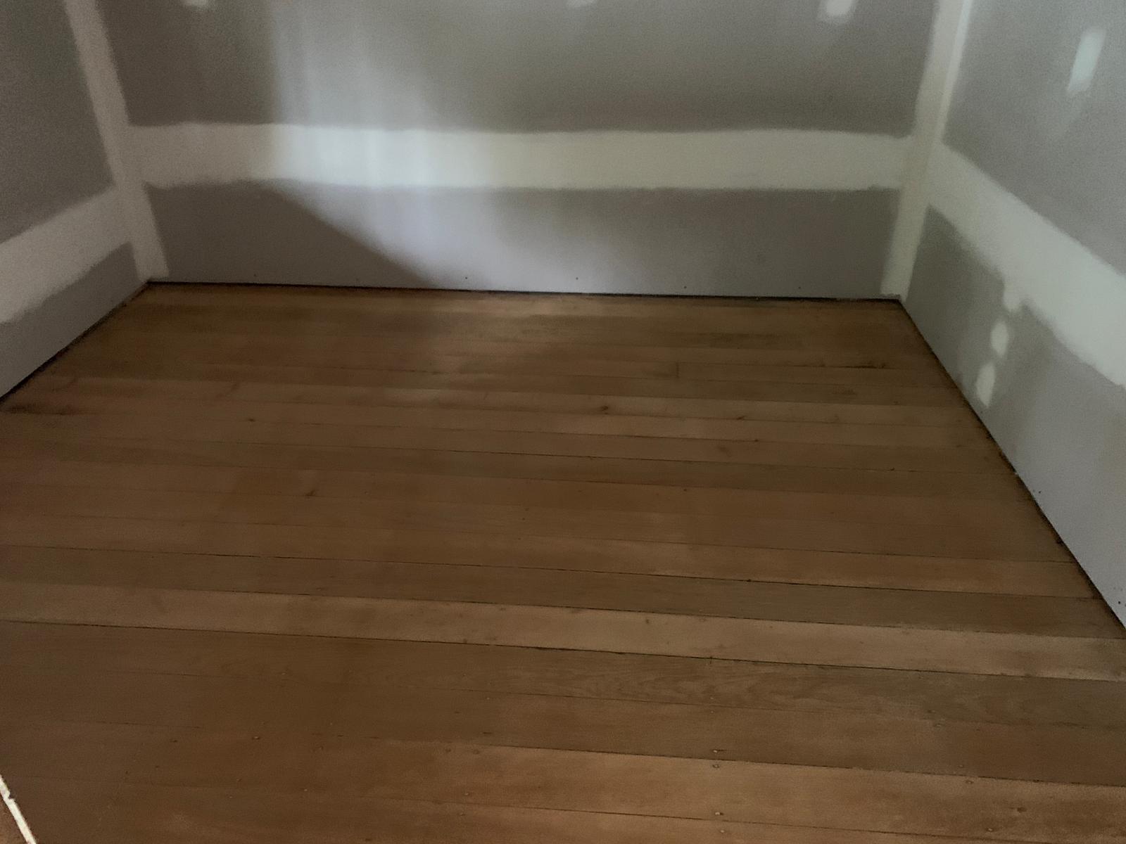 Old worn bedroom timber floor before sanding, St Peters