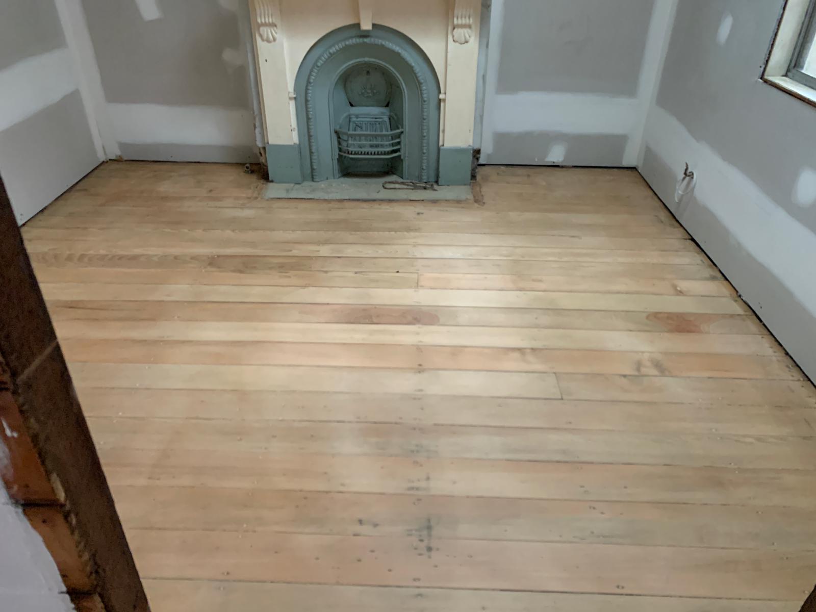 Timber floor fully sanded, fireplace room, St Peters