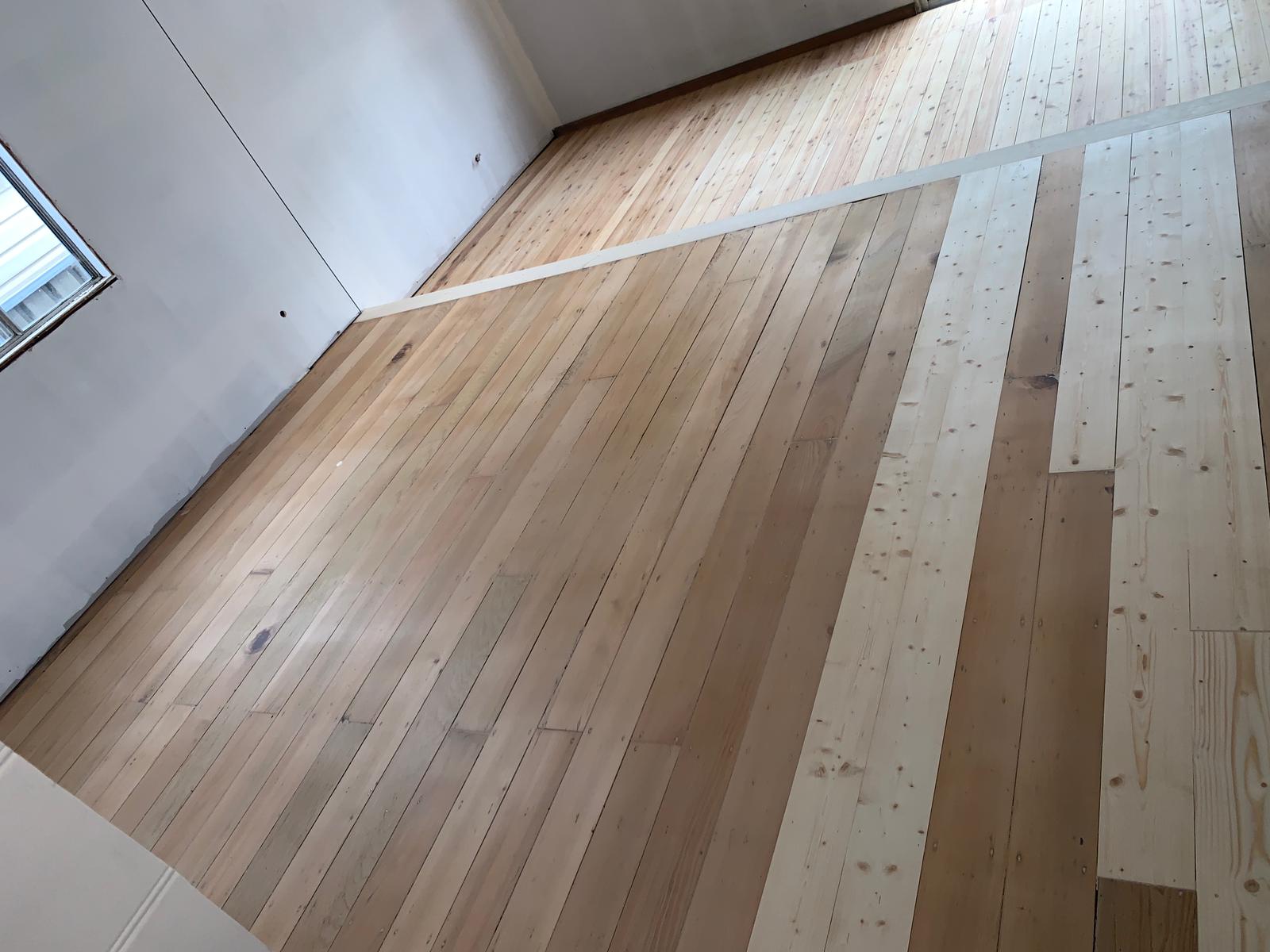 Timber floor sanded with repaired boards, St Peters