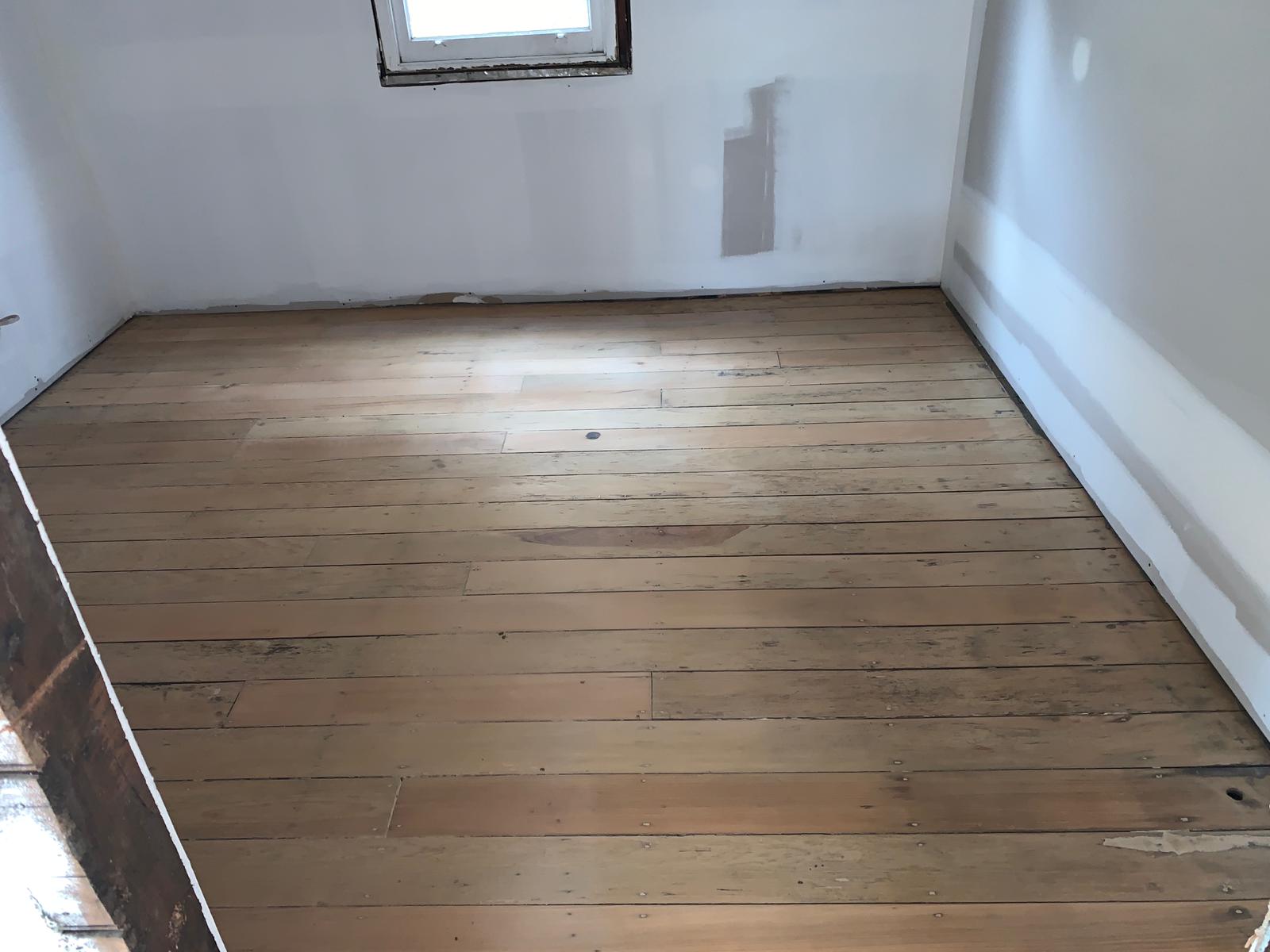 Bedroom timber floor fully sanded, St Peters