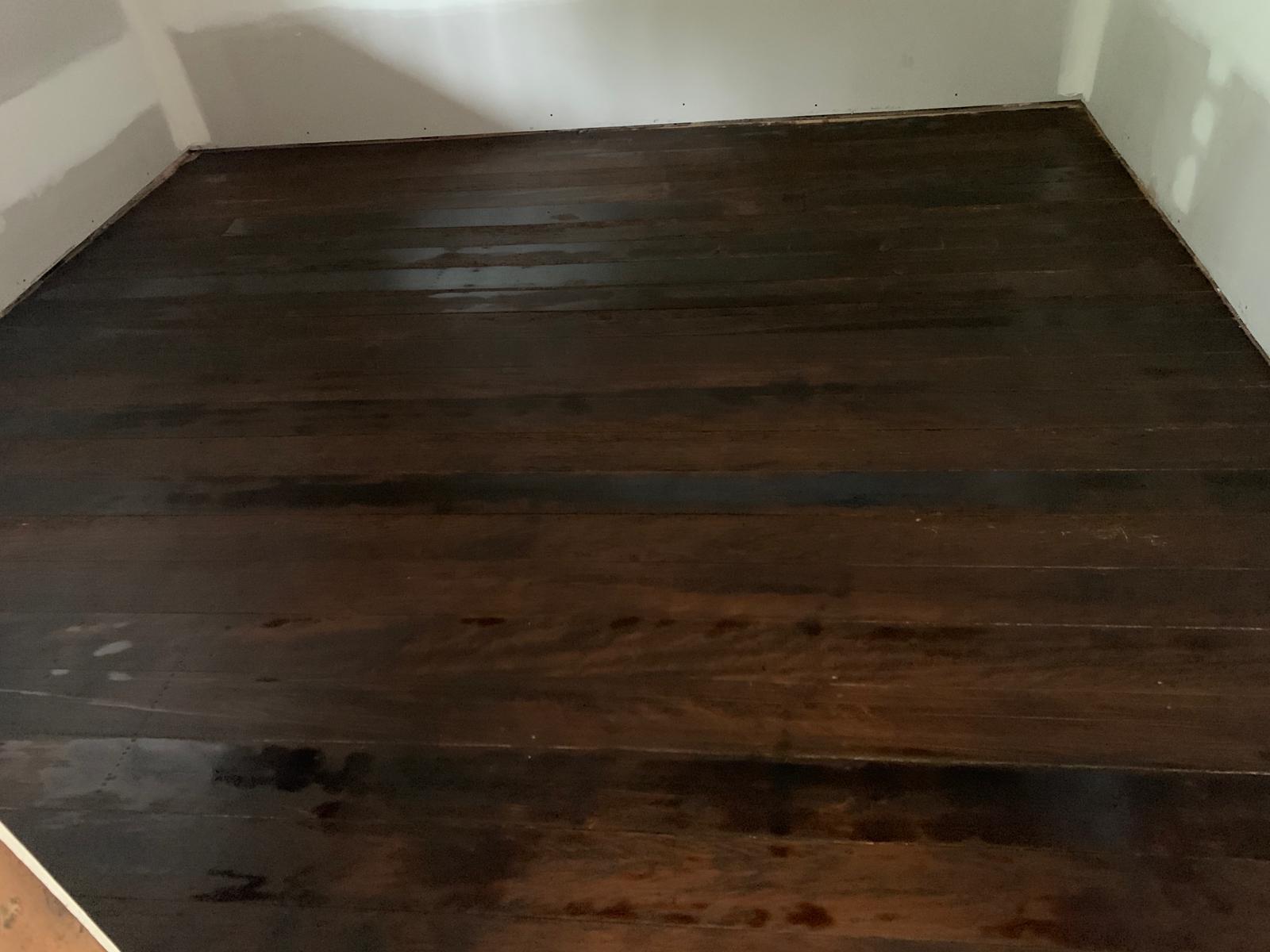 Timber floor finished with dark Black Japan stain, St Peters